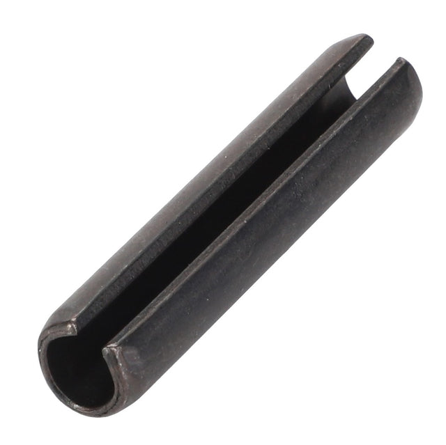 The AGCO Roll Pin - La14607270 is a cylindrical, dark-colored metal pin with a split along its length, displayed against a white background. No current product description available.