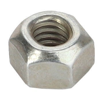 An AGCO Top Lock Nut (3009074X1), made of silver metal, featuring a hexagonal shape and an intricately threaded hole.