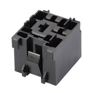 The AGCO CASING - D45010068 by AGCO is a black plastic electrical terminal block featuring multiple connection points and a clip mechanism. Product description information is currently unavailable.