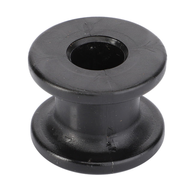 A black cylindrical plastic spool with widened ends and a hollow center, designed for peak efficiency in Fendt models, known as the AGCO Roller, Aspo Star Coupling - D28660005.