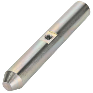 The AGCO Shaft - Acw023502C is a metal cylindrical rod featuring a threaded hole in the center and a precision-tapered end.