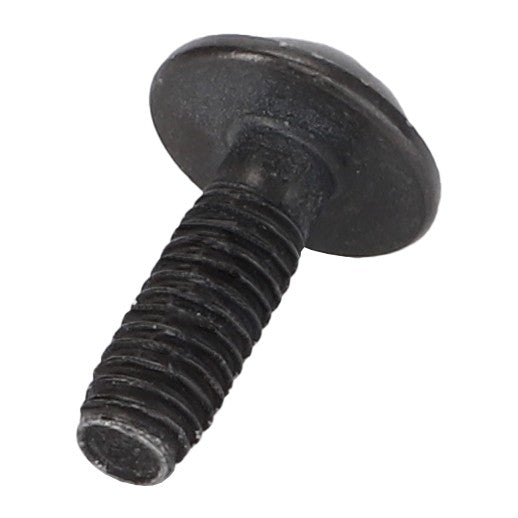 An AGCO Button Head Screw - Acw7455710 in black metal, featuring a round, flat head and threaded body, perfectly positioned on a pristine white background.