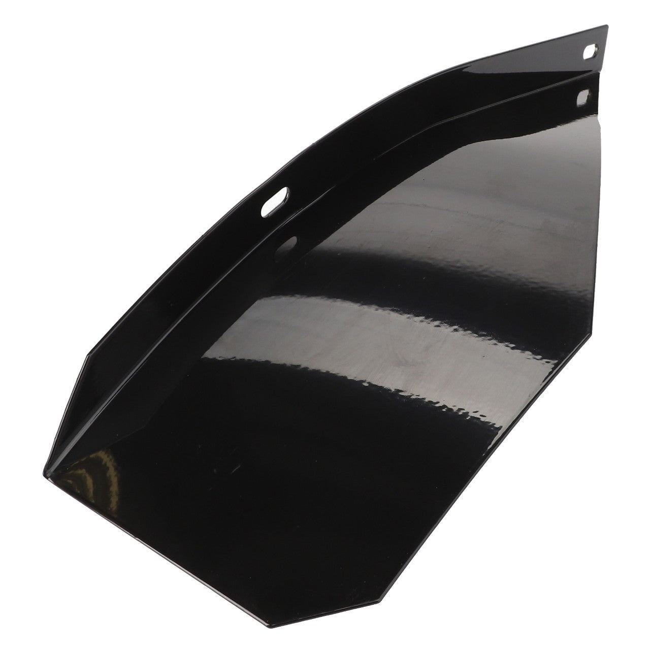 Introducing the AGCO | DEFLECTOR - D49060035, a durable black metal snow thrower extension cover by AGCO, equipped with pre-drilled mounting holes for easy installation.