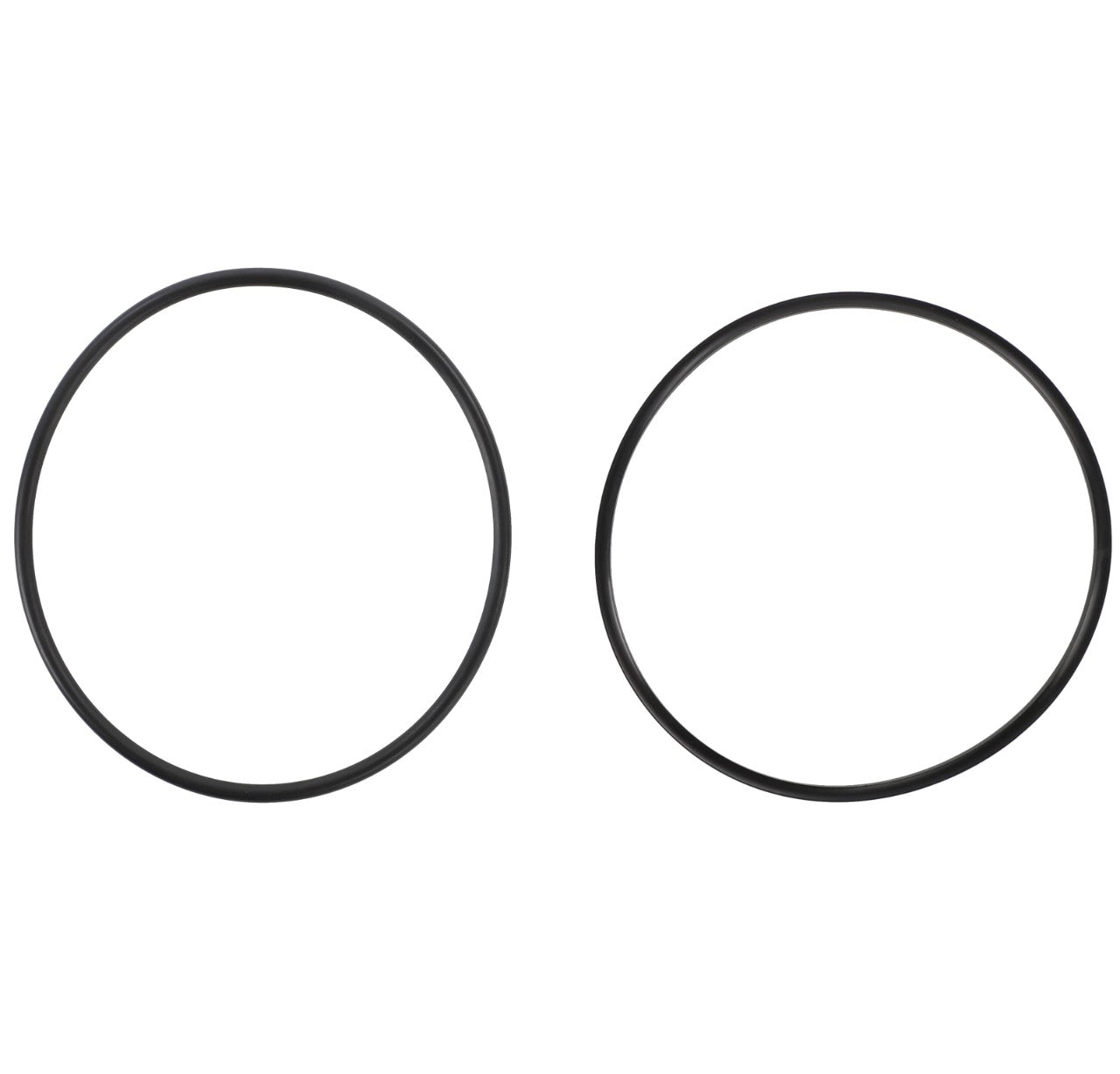 Two black rubber O-rings from the AGCO Seals Kit - Acp0441350 are arranged side by side on a white background, but there is no information available in the product description to identify relevant SEO keywords.