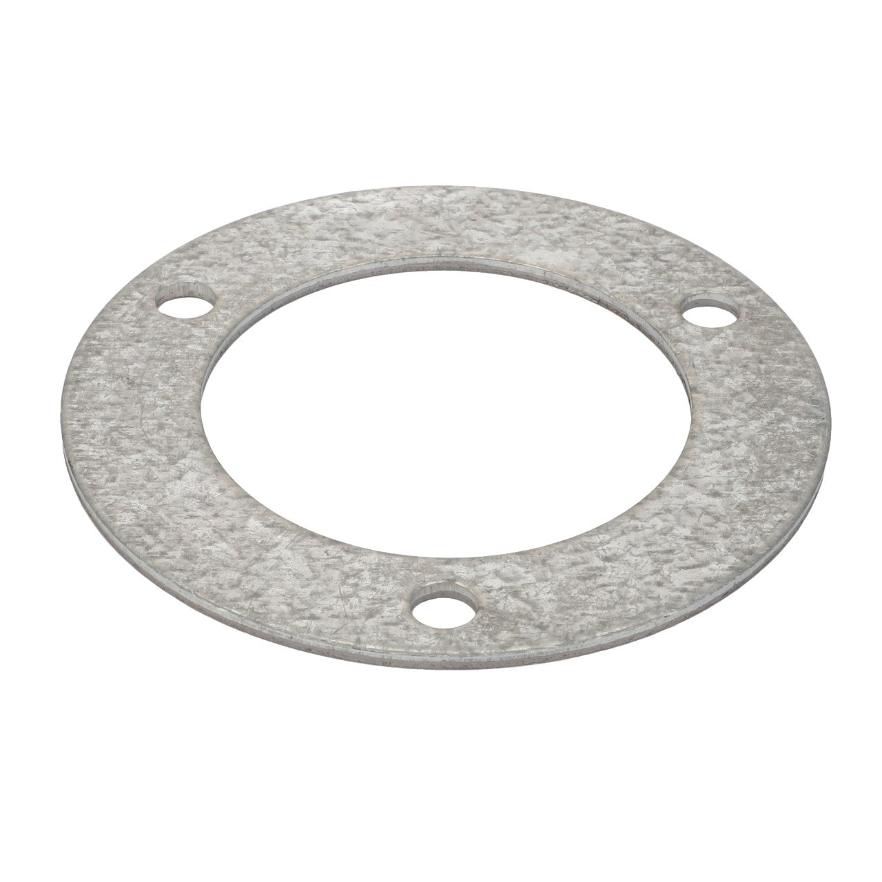 The AGCO Shim - La321944750 is a flat, circular metallic washer featuring three evenly spaced holes surrounding the central opening. No additional product description information is available for this item at present.