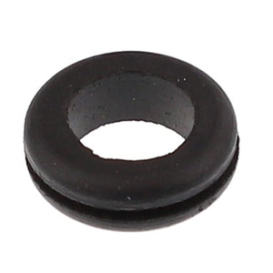 A black rubber O-ring with a round shape and a central hole is the AGCO product known as GROMMET - AG518038. However, no further product description information is available at this time.