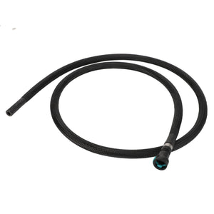 The AGCO Coolant Hose - Acw2345530, from the renowned brand AGCO, is coiled in black and showcases a vibrant green and black connector on one end, with a plain black finish on the other.