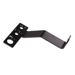 The AGCO Support - Acw007952A is a versatile black metal L-bracket featuring multiple circular and rectangular cutouts, making it ideal for various mounting needs.