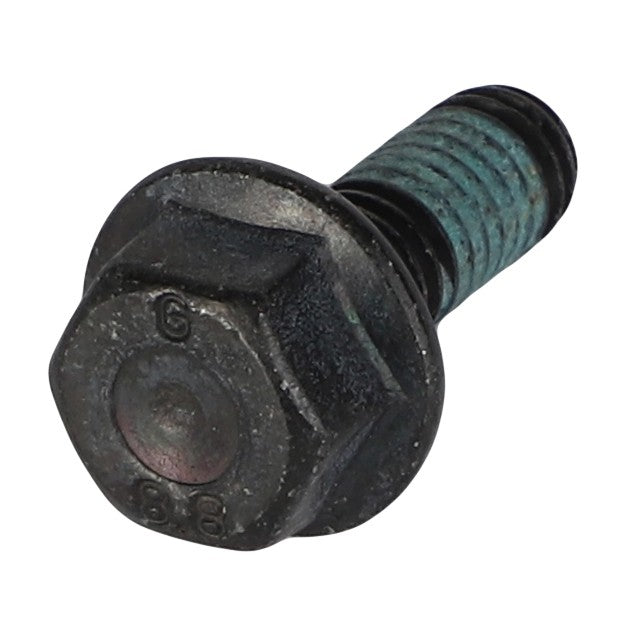 A close-up view of the AGCO Hexagon Flange Bolt - Acw1057990, featuring a hex head with an attached washer and a partially threaded blue-coated shaft. No current product description information is available.