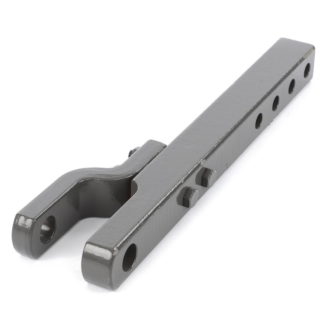 The AGCO | Drawbar - 4367165M1 by AGCO is a metallic gray hitch receiver featuring multiple holes for adjustable height, designed for perfect Fendt Fitment.