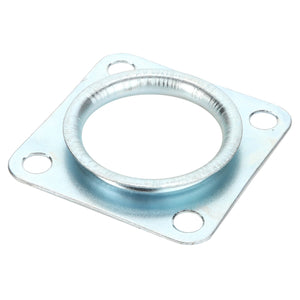 Product Description: The AGCO-SPACER - 0.008.5404.0 is a square metal flange featuring a central circular opening and four bolt holes, one at each corner, providing secure attachment points for various applications.