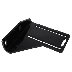 The AGCO | BRACKET - AL10386911 is a black, L-shaped metal bracket featuring slots for mounting. No further product description information is currently available.