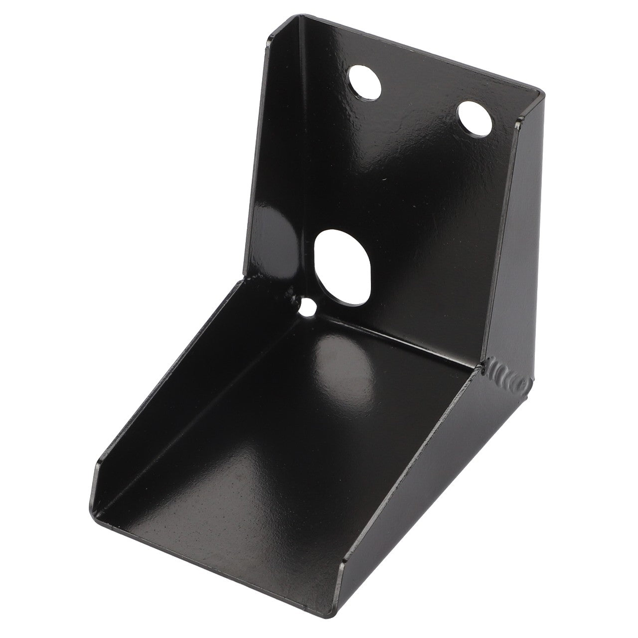 The AGCO | Shield - Acw106029B by AGCO is a sleek black metal bracket with multiple pre-drilled holes, meticulously designed for mounting or securing objects at a right angle.