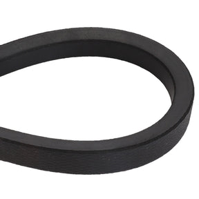 A close-up view of the AGCO | V BELT - D41993000 in a looped form. The black rubber belt has a smooth texture and appears sturdy.