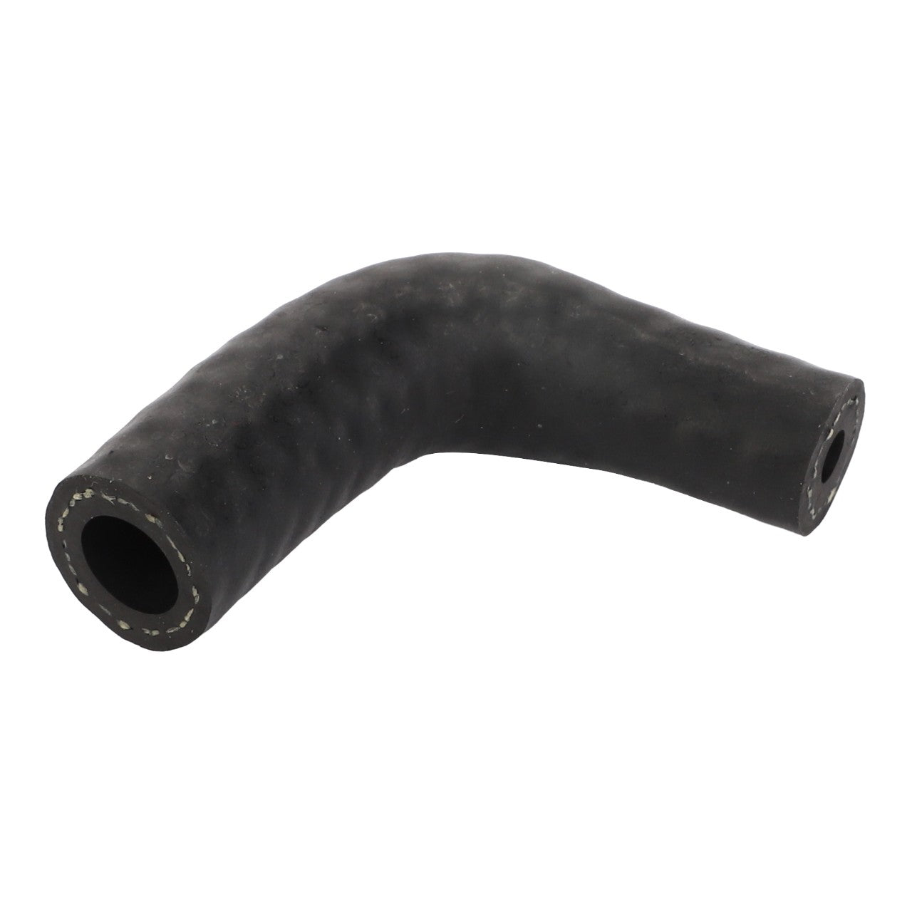 The AGCO | Sleeve - Acp0669770 is a black, L-shaped rubber hose with a textured surface and hollow interior, making it perfect for various plumbing or automotive applications.