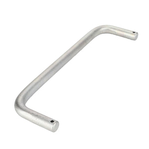 No current product description information is available for the AGCO Conrod - La322028450, featuring a silver curved handle with two holes at either end, angled in an inverted U position.