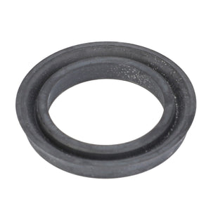 A close-up image of the AGCO | Grooved Ring - F184108150150, circular in shape, with a black rubber finish, ridged outer edge, and a hollow center. No current product description available.