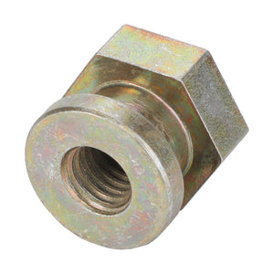 The AGCO | Groove Nut - Acp0086650 is a durable metallic hexagonal nut featuring a threaded inner ring, making it perfect for secure fastening purposes.