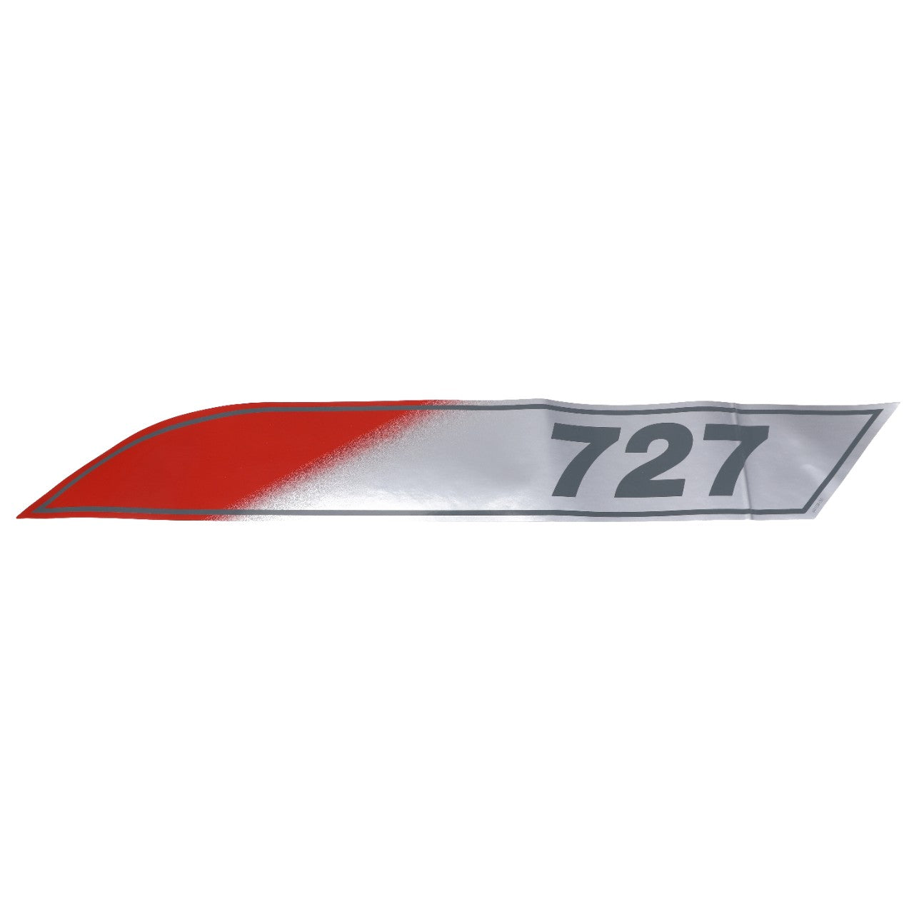 A metallic AGCO badge with a gradient from red to silver, featuring the number "727" in bold black text. For inquiries about ordering the AGCO DECAL, MODEL, RIGHT HAND - ACP0363070, please contact our support team.