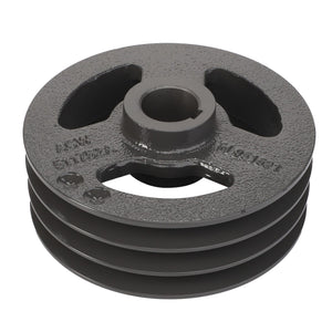 The AGCO Sheave - Acw511750A is a metal pulley featuring four grooves and three large cutouts around the central hole. No additional current product description information is available.