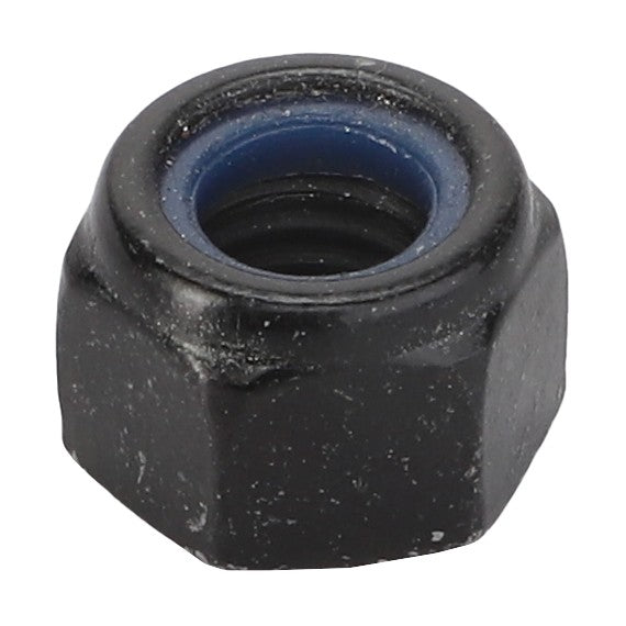 The AGCO | Hex Top Lock Nut - Acx2336490 is a black metal hex nut with a blue nylon insert, designed to prevent loosening due to vibration. No current product description information is available.