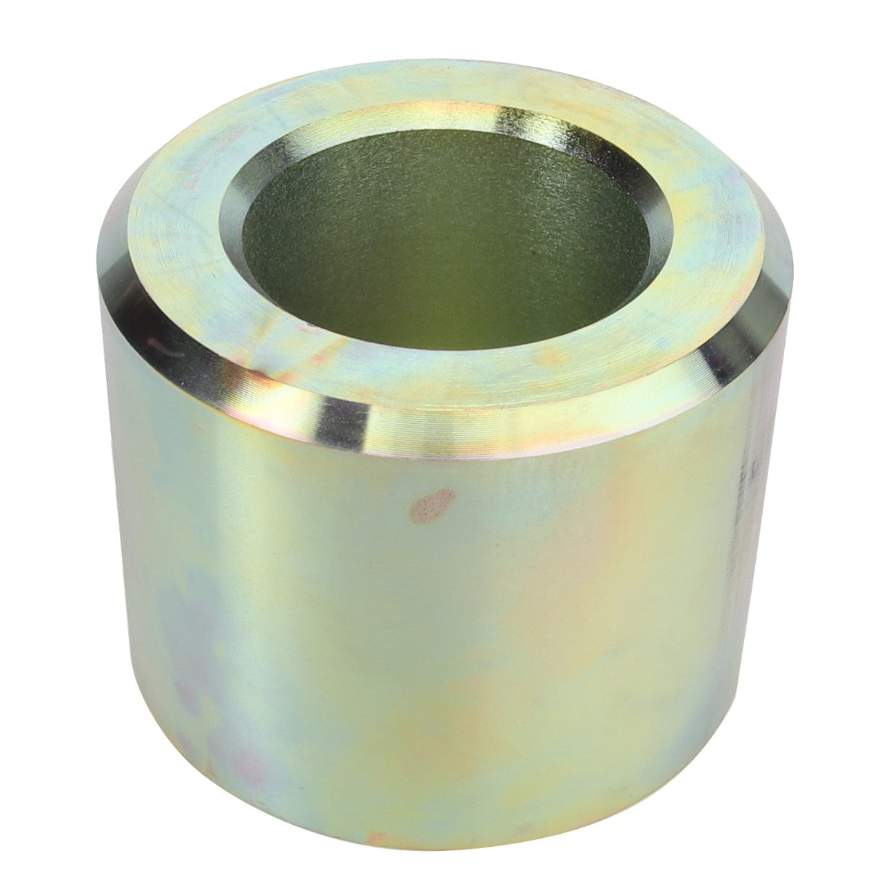 Introducing the AGCO | BUSH - D28380019, a premium cylindrical metal bushing with a hollow center, featuring a smooth outer surface and a reflective finish, brought to you by AGCO.