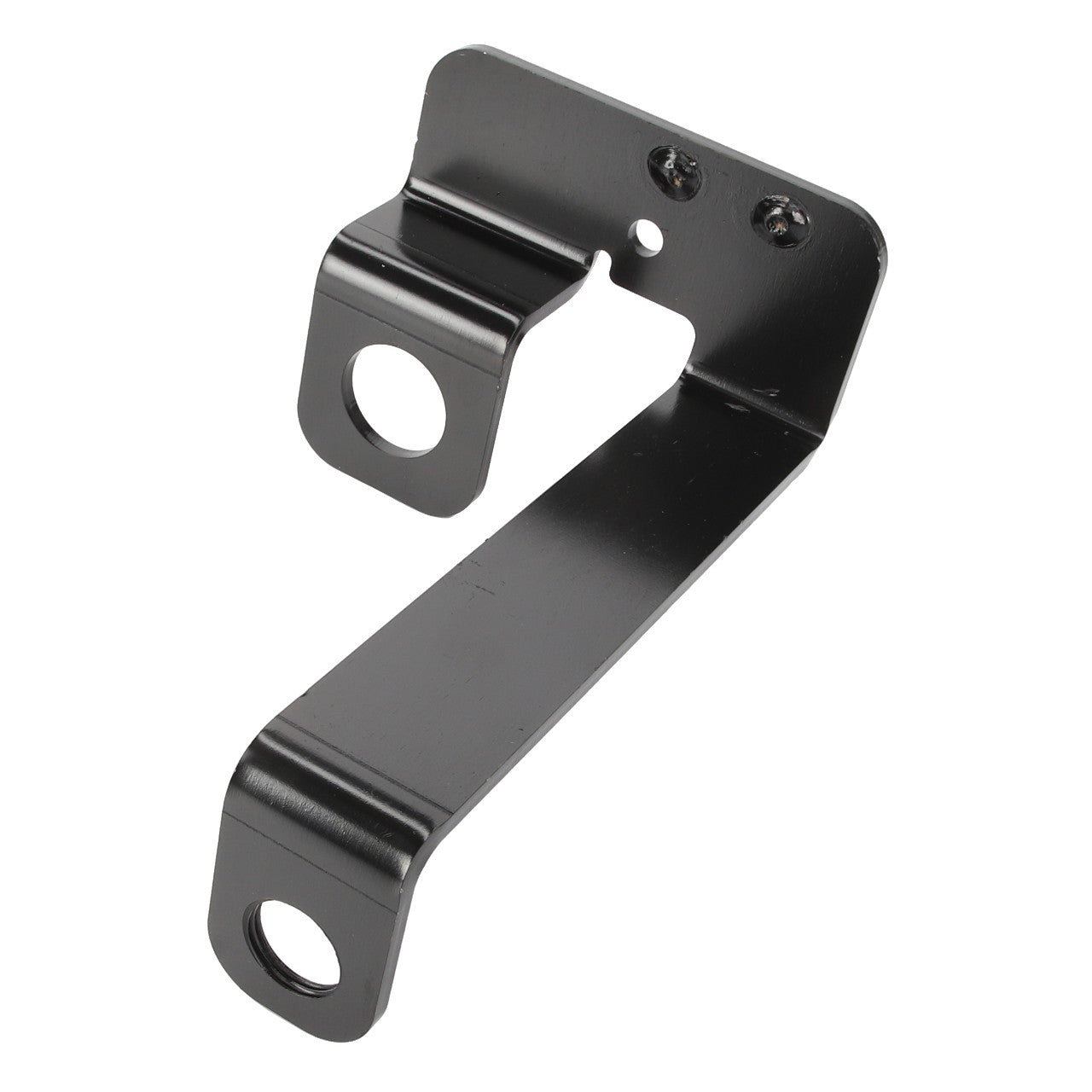 The AGCO | Bracket - Acw620600A is a black metal bracket featuring two screw holes and two large circular openings for mounting; no additional information is available.