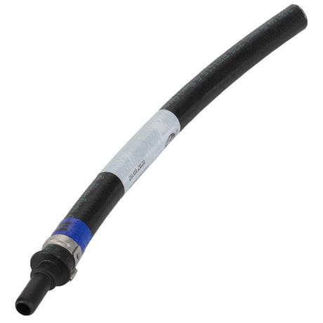 The "AGCO | Return Hose - Acw4355050" is a flexible black hose featuring a metallic connector and a blue band near one end. No current product description information is available.