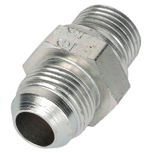 The AGCO ADAPTER - AL1120133 is a metal hydraulic fitting featuring male threads on both ends and a hexagon-shaped section in the middle. No current product description information is available.