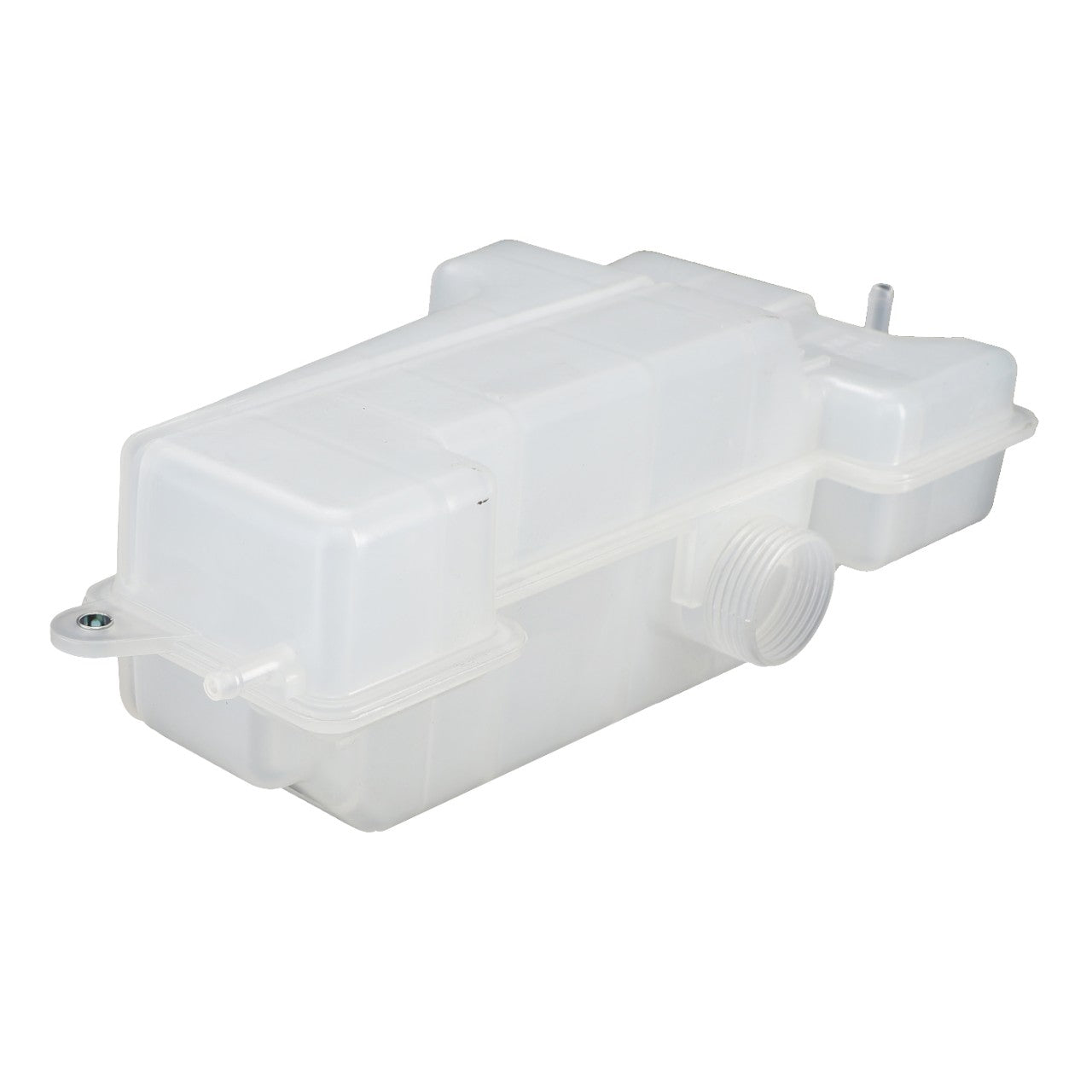 The AGCO Expansion Tank, Threaded Cap (Not Included) - Acp0340100, is a translucent container crafted from durable polypropylene plastic. It features multiple compartments and openings, making it ideal for storing or dispensing liquids. This design ensures reliable use and can serve as one of the AGCO Genuine Expansion Tanks to efficiently manage coolant overflow.