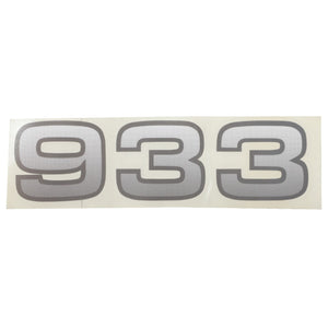 A sleek AGCO decal, model AL11135621, showcasing the number "933" in gray against a crisp white background.