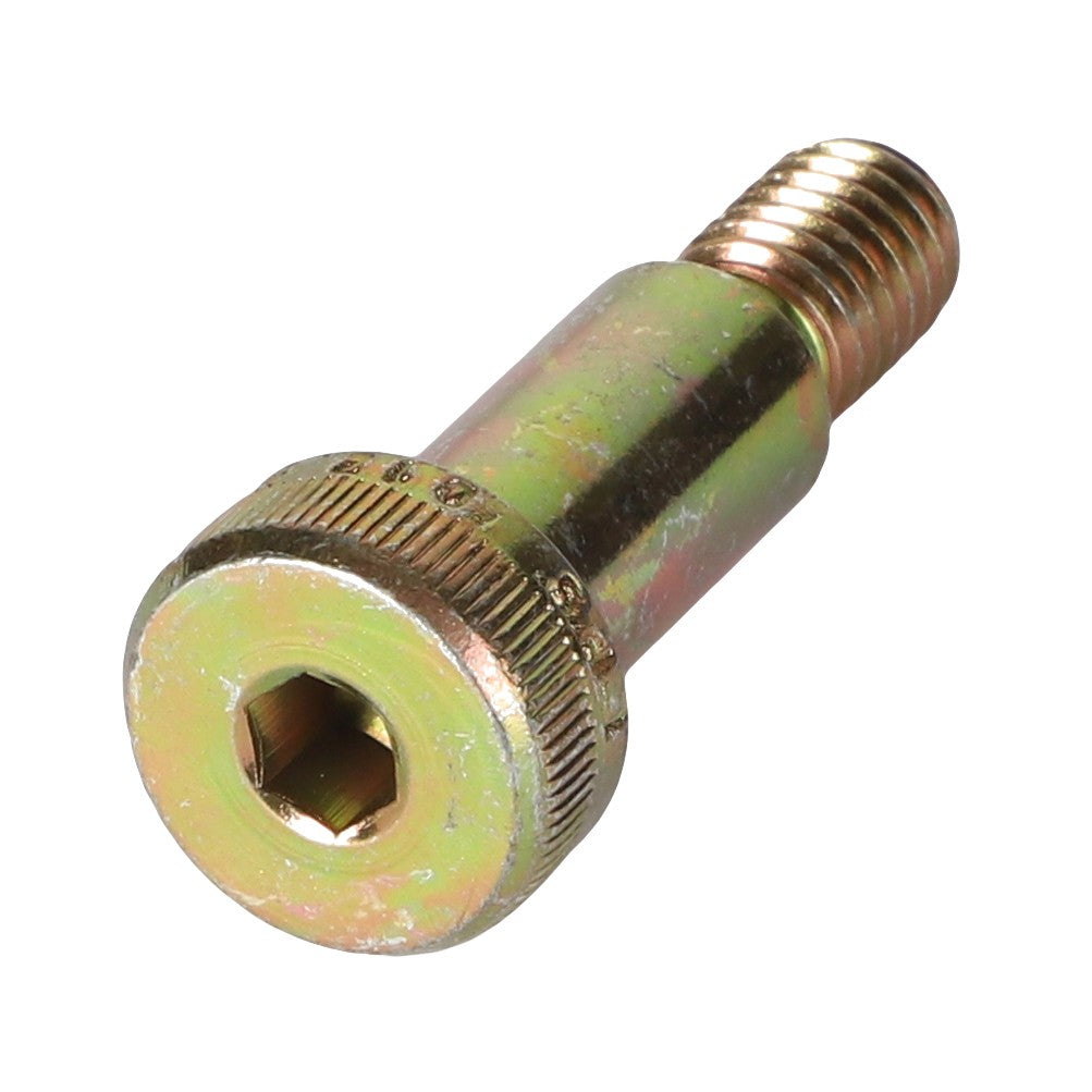 A gold-colored AGCO Hex Socket Button Head Bolt (Acp0129380) with a partially threaded shank and a knurled head.