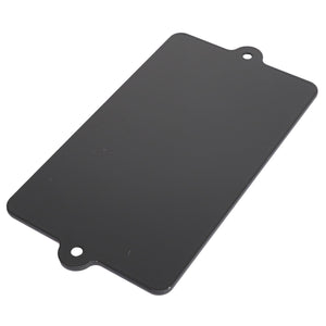 The AGCO | Cover - Acw0621700 by AGCO is a rectangular black metal plate featuring two holes on opposite sides. Please note, no current product description information is available for this item.