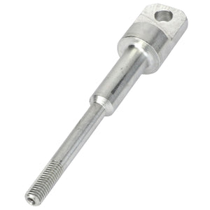 The AGCO | ROD - AL60009533 is a robust metallic threaded rod by AGCO, featuring a hexagonal head and a precision-engineered hole at the top end, making it ideal for mechanical assembly and fastening tasks.