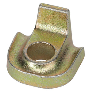 The AGCO | Pad - Fel155598 is a metallic, U-shaped fastener with a central hole and a slightly raised back edge, specifically designed for secure mounting on Massey Ferguson equipment.