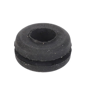 Close-up of the AGCO Grommet - 3477717M1, a black rubber grommet with a central hole and a split groove around its circumference, ideal for use in Valtra models.