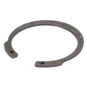 The AGCO | Snapring - 9-1120-0027-5 is a metal retaining ring featuring two small holes near its ends, specifically designed for securing mechanical components in place on machinery like Massey Ferguson tractors.