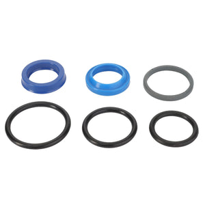 Image of six rubber O-rings and gaskets in various sizes and colors, arranged in two rows. The top row has three blue and gray gaskets, while the bottom row features three black O-rings. The product shown is the AGCO SEALS KIT - D45110084 by AGCO. No additional product description information is available at this time.