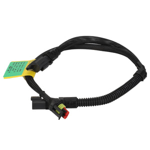 A black AGCO wiring harness, model Acx2821020, with connectors on each end and a yellow and green label attached near one connector. No current product description information is available.