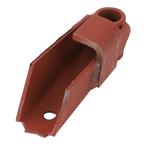 A rust-colored AGCO hinge, model 4-1023-0460-2, with a hole near the base, designed for attaching to heavy machinery like those from Massey Ferguson.