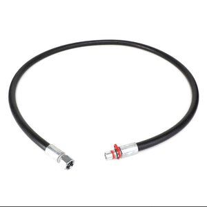 The AGCO | HOSE - AL9031157, a black flexible hose featuring metal connectors on both ends, is placed against a white background. No current product description information is available.