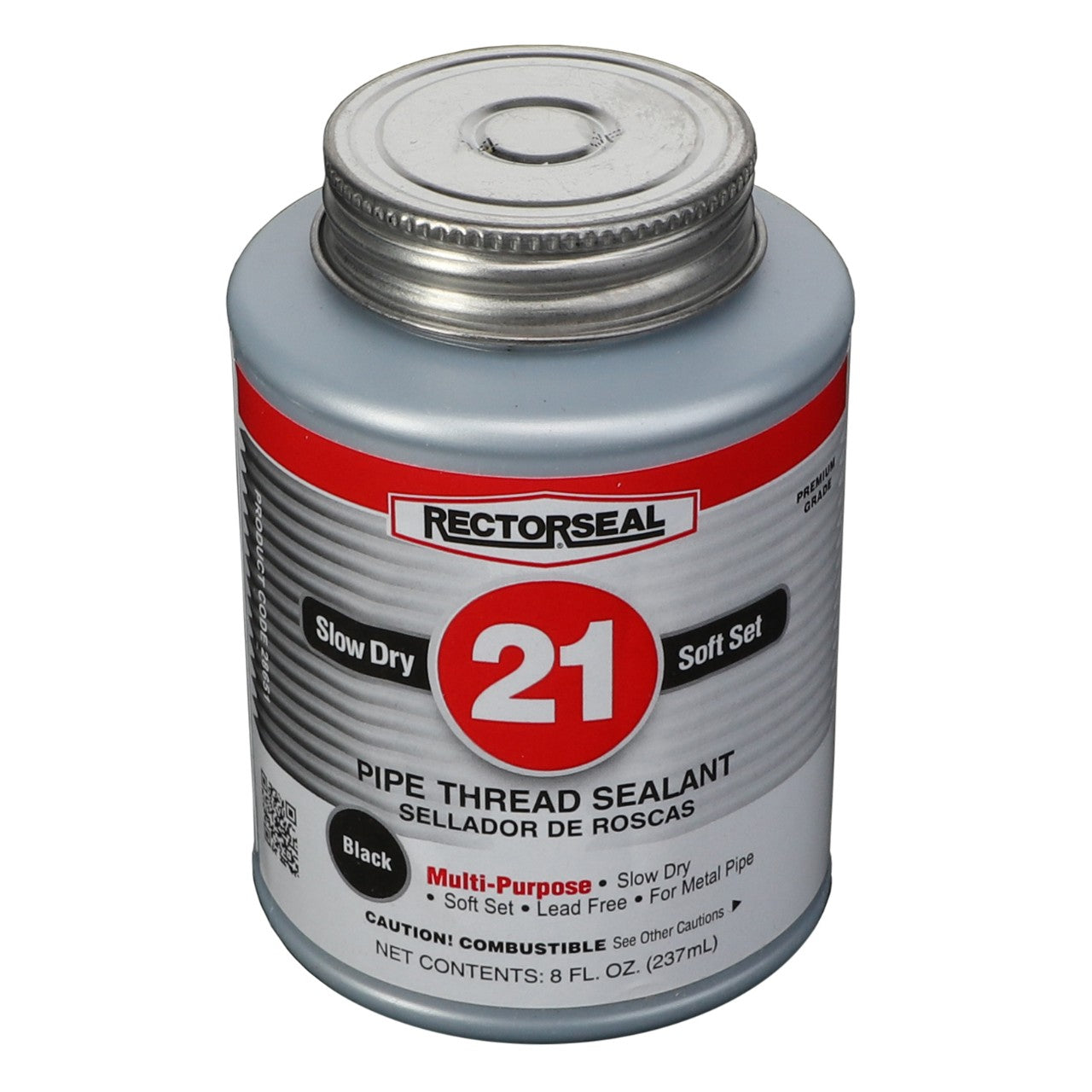 A can of AGCO | SEALING COMPOUND - AG711522 black thread sealant with a silver lid. The label indicates it's slow-drying, multi-purpose, and has an 8 fl. oz. (237 mL) capacity.