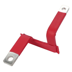 The AGCO | Buss Bar - Acx288167A, a red, L-shaped metal bracket featuring two rectangular holes at each end, currently has no detailed product description available at this time.