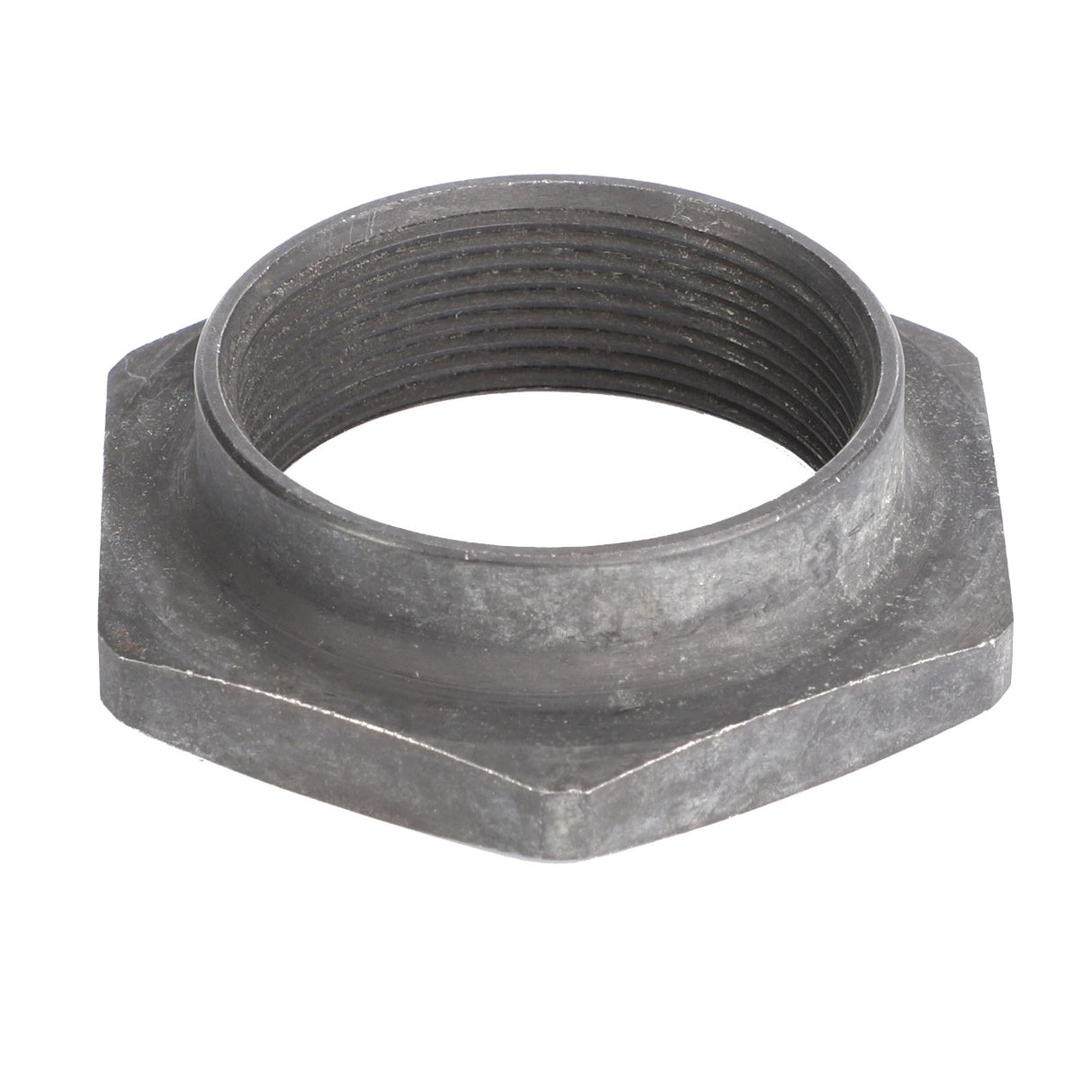 A metal hexagonal threaded nut with a circular inner opening, used for fastening purposes, often found on Valtra Models is the AGCO Nut Special - 4303710M3.