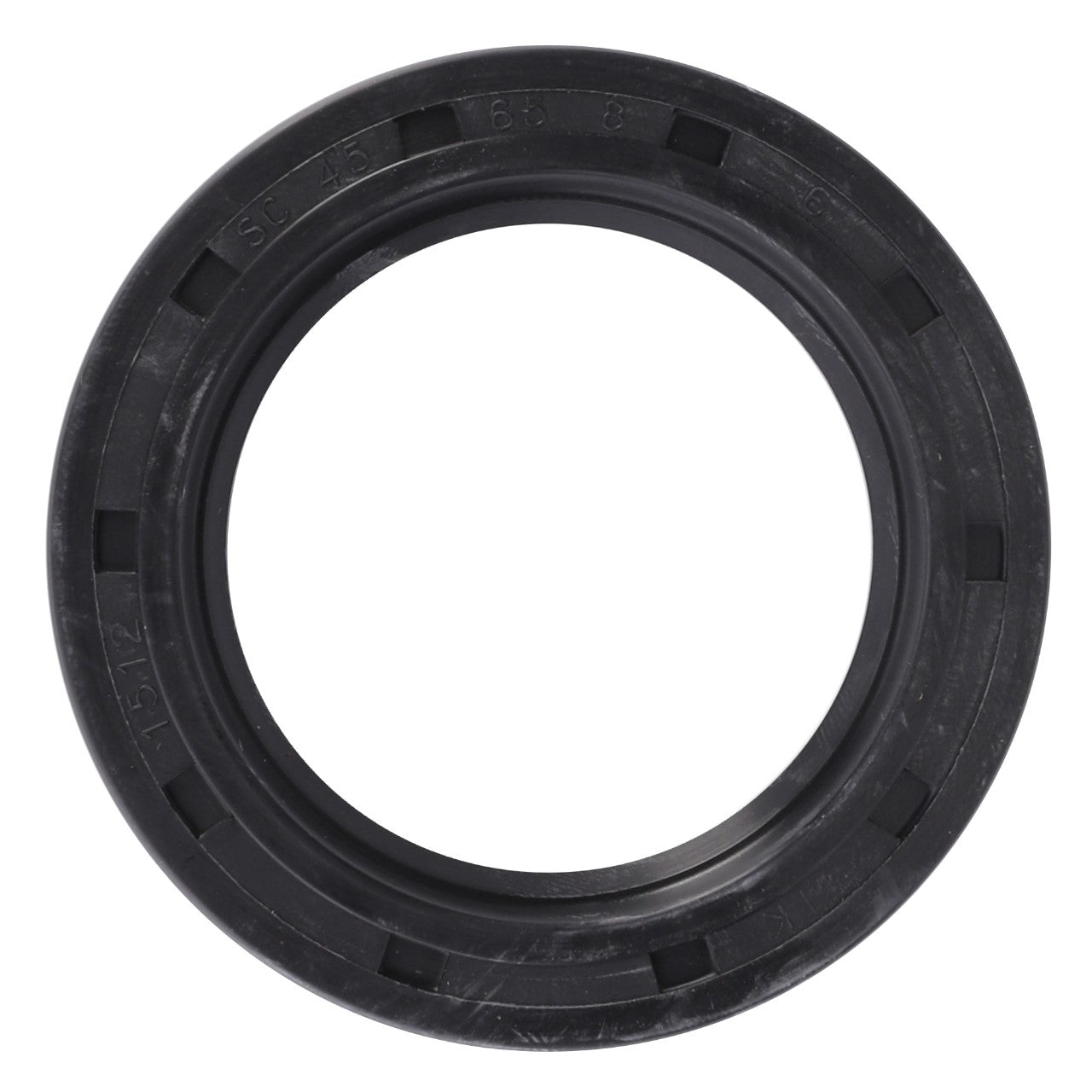 Close-up of an AGCO Radial Seal - Fel108390, showcasing a black circular rubber ring with engraved numbers and text on its surface. The seal features a smooth inner circumference and a slightly textured outer edge. No current product description available.