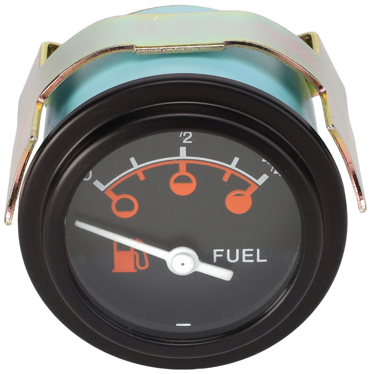 This is the AGCO | Fuel Gauge - 8022022, a round fuel gauge featuring a black bezel and casing. The gauge displays a red needle currently pointing towards the empty mark. No further product description is available at this time.