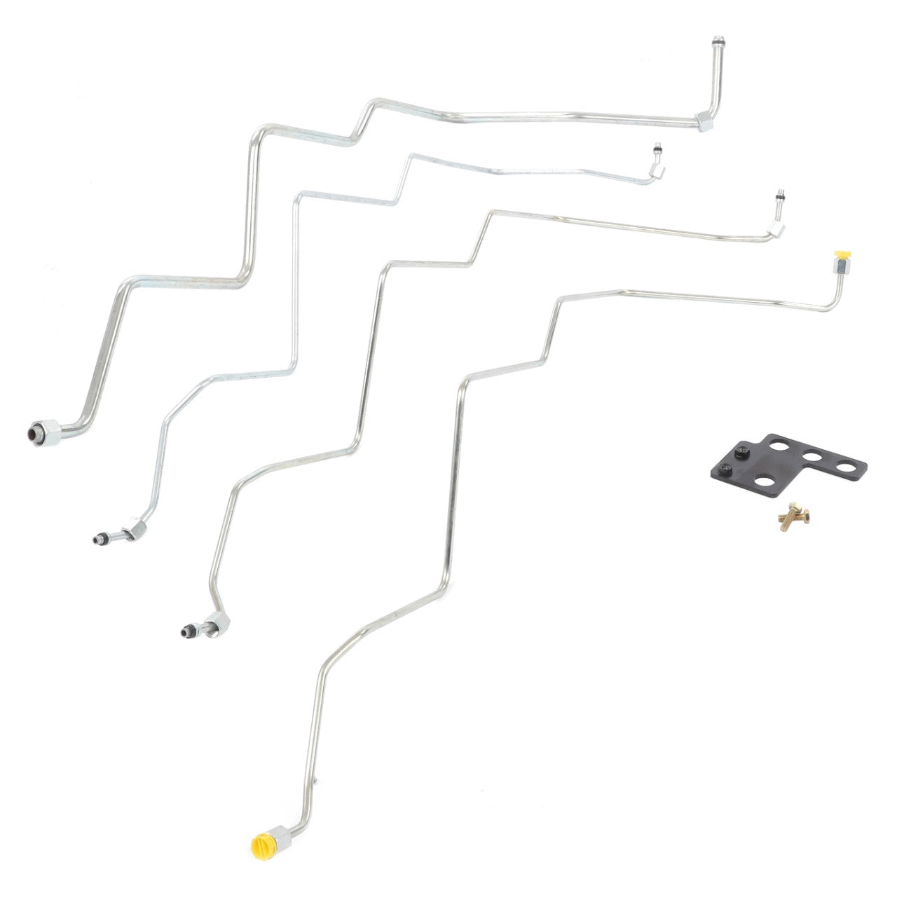 Five metal hydraulic lines with connectors and a small black mounting bracket, identified as AGCO | Accessory Code - Acw8838830 by the brand AGCO, are displayed against a white background. No additional information is available.