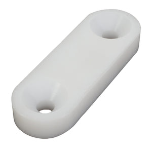 Rectangular white plastic spacer with two countersunk holes at each end. Product Name: AGCO | Block - Acx3144040, Brand Name: AGCO. No current product description information is available.