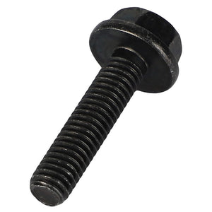 A close-up image of the AGCO Hexagon Flange Bolt - Acw0775780, featuring a black hex bolt with a threaded shaft and a flange underneath the hexagonal head. The brand name AGCO is visible on the product.