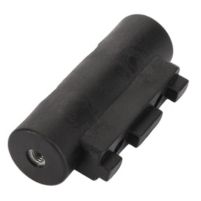 A black, cylindrical plastic component with ridges and a threaded metal insert at one end. The product is named AGCO | Clevis - 6212402M1 by the brand AGCO.